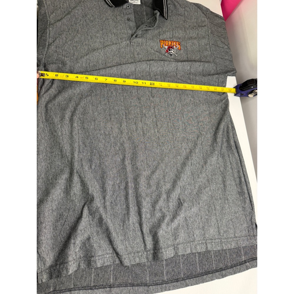 Pittsburgh Pirates Polo Shirt Mens XL Gray Striped MLB Short Sleeve - Picture 7 of 8